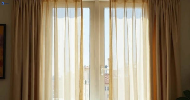 Dull dusty drapes in new-farm before professional cleaning
